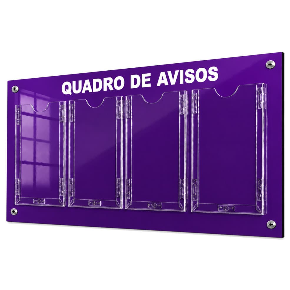 Quadro Avisos Gestão Á Vista Mural 4 Displays A4 ACM Roxo