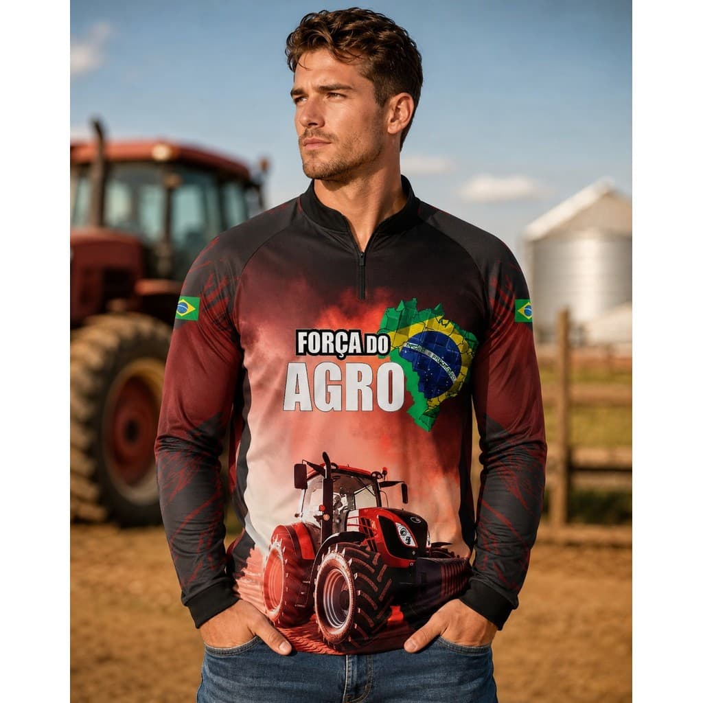 Camisa Agro Com Proteção Solar Uv50 Trator Vermelho