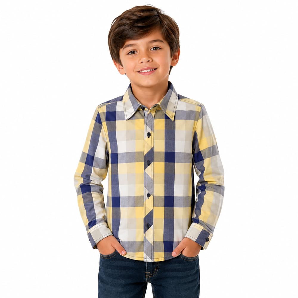 Camisa Juvenil Look Jeans Manga Longa Xadrez