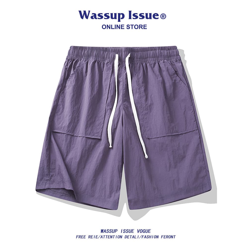 WASSUP ISSUE Verão Estilo Fino de Secagem Rápida Esportes Calças de Cinco Pontos Estilo Americano Na Moda High-End Ruffi