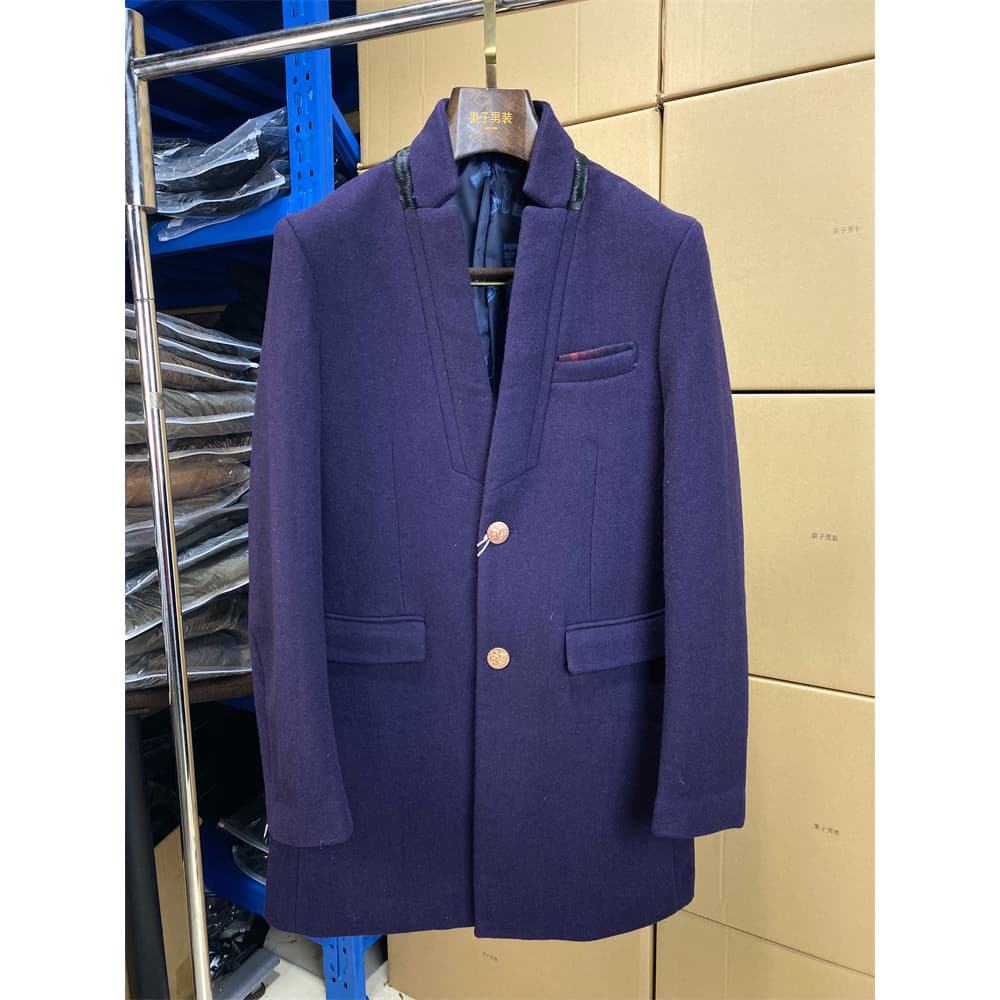 Homens gola casaco de lã roxo casaco negócios fino-ajuste comprimento médio acolchoado grosso topo inverno D36