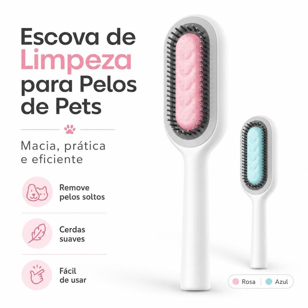 Escova Removedora de Pelos para Pets Cães e Gatos, Pente Macio com Cerdas Suaves, Cabo Longo e Design Ergonômico