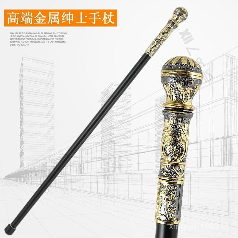 Bengala de Luxo Discreto Estilo Ocidental com Ponta Redonda, de Metal Nobre, para Caminhada, Criativa, para Idosos, Anti