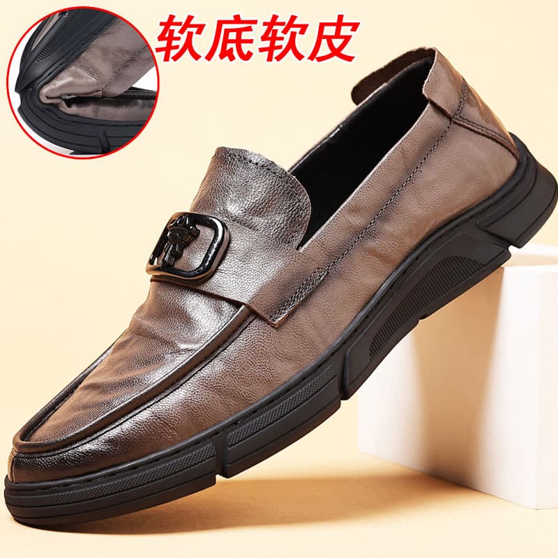 Sapatos de ervilhas de couro completo masculino respirável couro genuíno sola macia superfície macia mocassins masculino
