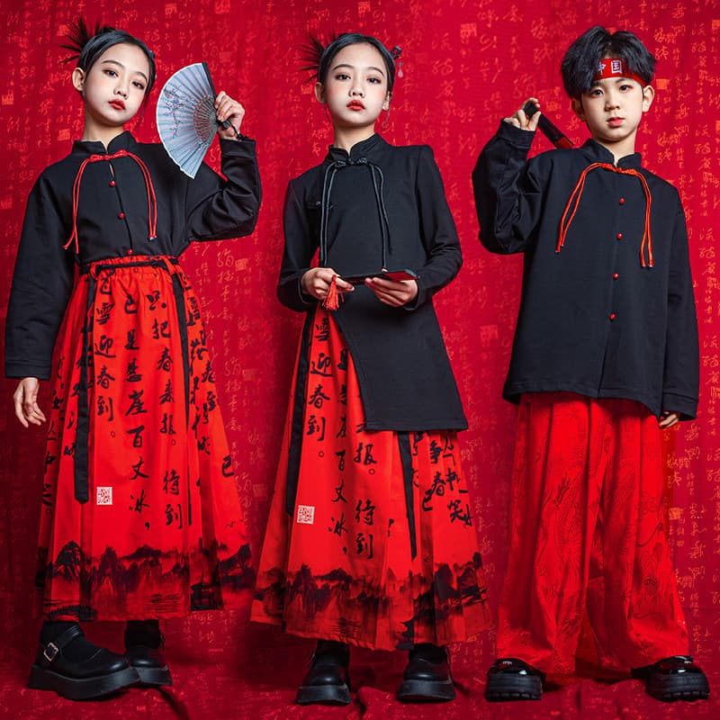 Hanfu trajes festivos infantis meninos hanfu meninas antigo cavalo chinês rosto saia recitação coro desempenho