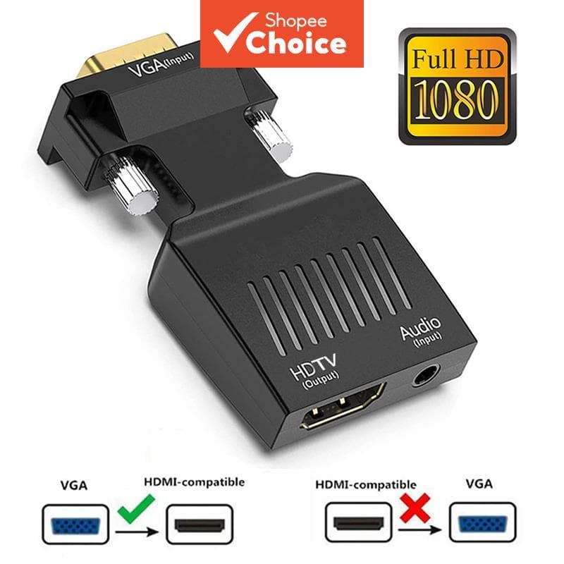 Adaptador VGA Para HDMI 1080P Com Áudio E Alimentação De 3.5 Mm PC Laptop HDTV