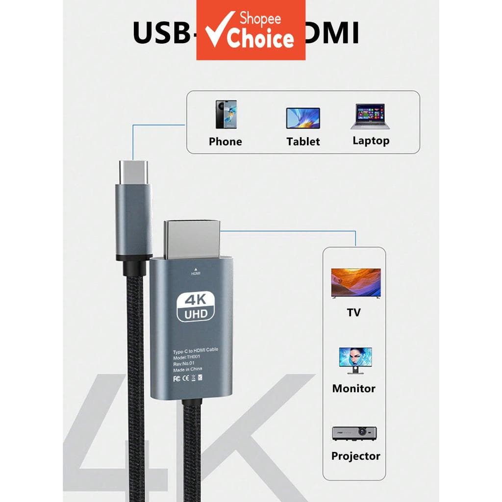 Cabo Adaptador USB Tipo C para HDMI, Cabo USB C para HDMI, Plug and Play, para Smartphones e Tablets, Elite Pro