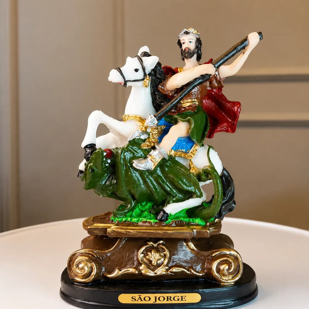 Imagem São Jorge Guerreiro Resina Com Base Decorativa 15cm São Jorge