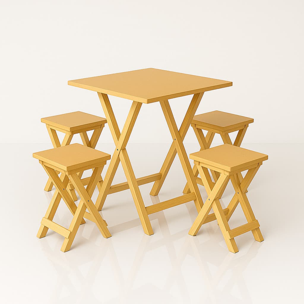 Conjunto Mesa e Banquetas de Madeira – Dobrável, Leve e Prática para Ambientes Pequenos