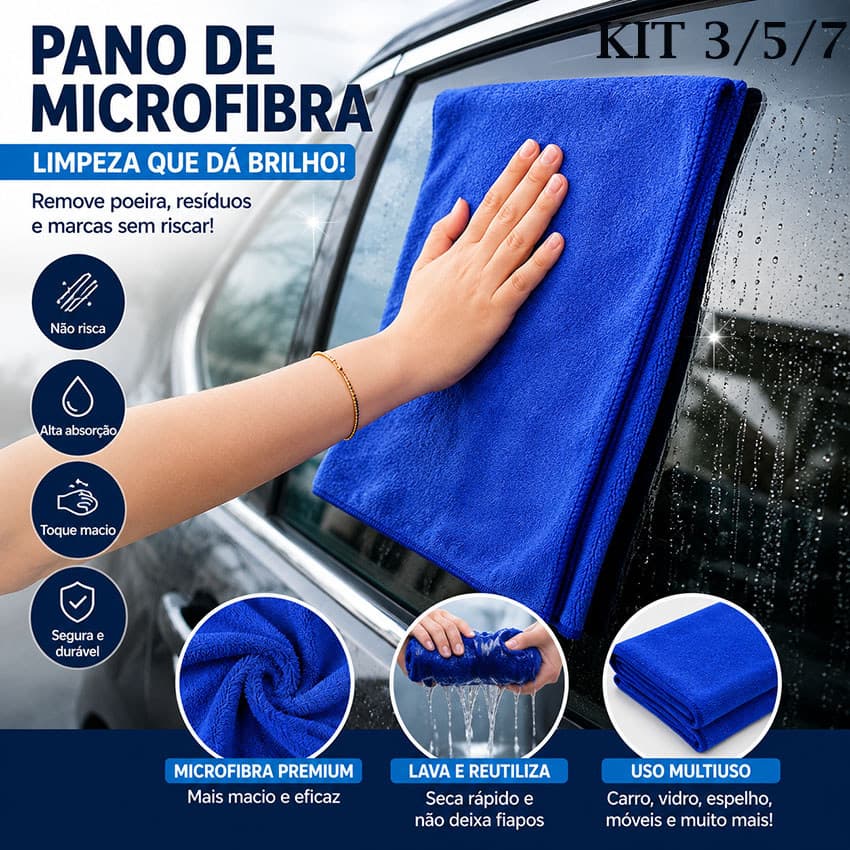 KIT Toalha Microfibra para Lavagem de Carro - Super Absorvente, Anti-Arranhão, Limpa Vidro e Pintura