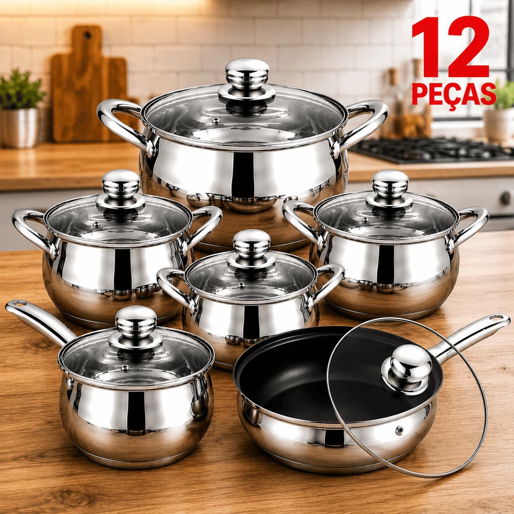 Conjunto De 12 Pecas De Panela Antiaderente De Aco Inoxidavel Jogo De Panelas Luxo Frigideira Inox Antiaderente Completo