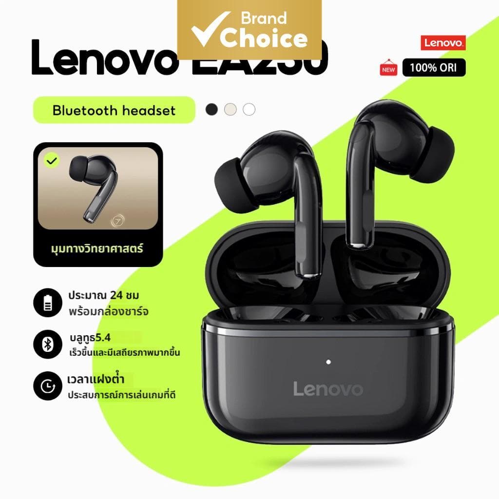 Lenovo EA230 Fones De Ouvido TWS Sem Fio Bluetooth 5.4 Intra-Auriculares 24H Bateria De Longa Duração Baixa Latência Par