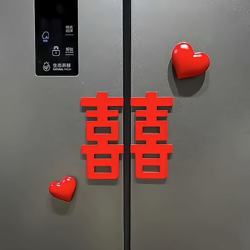Vermelho amor feliz personagem geladeira adesivos Layout do quarto de casamento magnético novo quarto noivado decoração