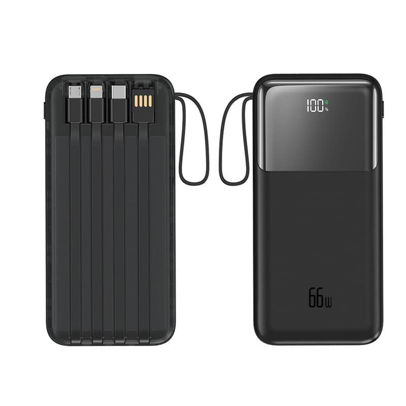 Carregador portátil Power Bank 20000mah 66W Carregamento super rápido com Visor Digital 4 cabos