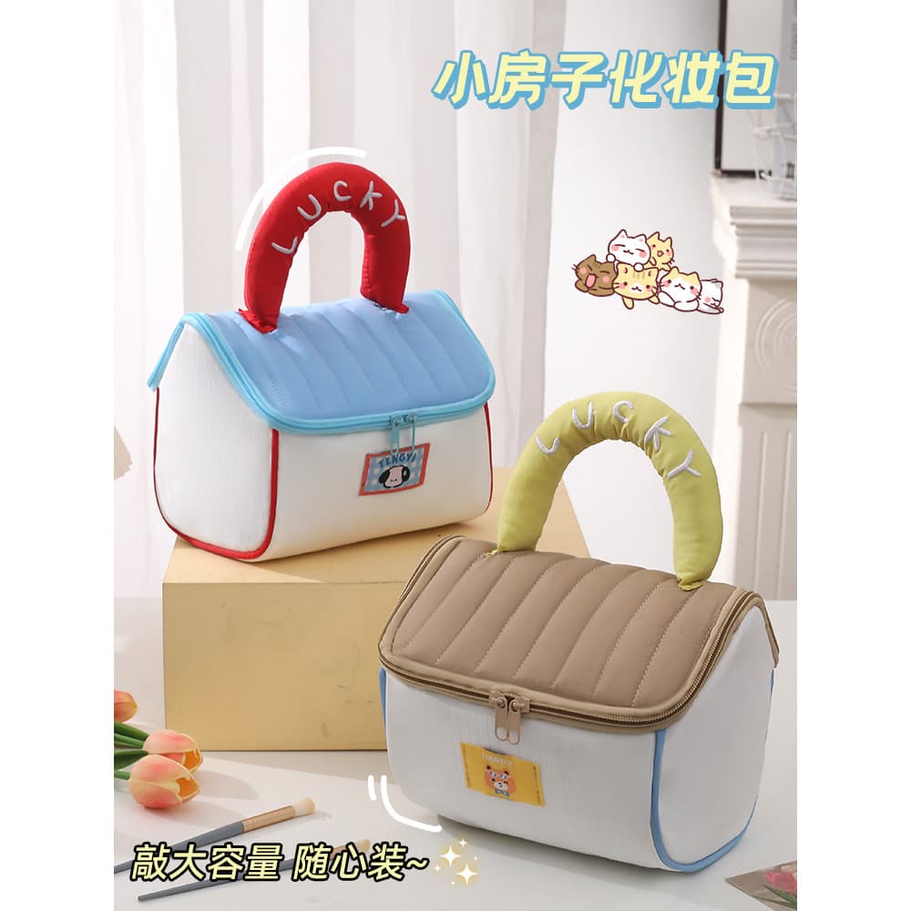 Bolsa cosmética de cabana fofa, grande capacidade, bolsa de higiene pessoal de alta qualidade, casa pequena, portátil, b