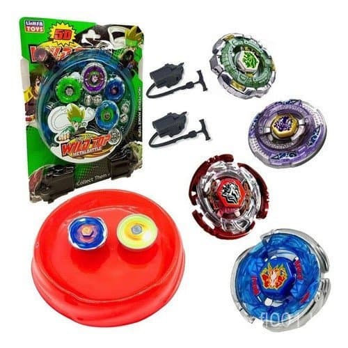Kit 4 Beyblade Metal Led 5d + 2 Lançador + Pião Tornado Com Arena Brinquedo de Criança