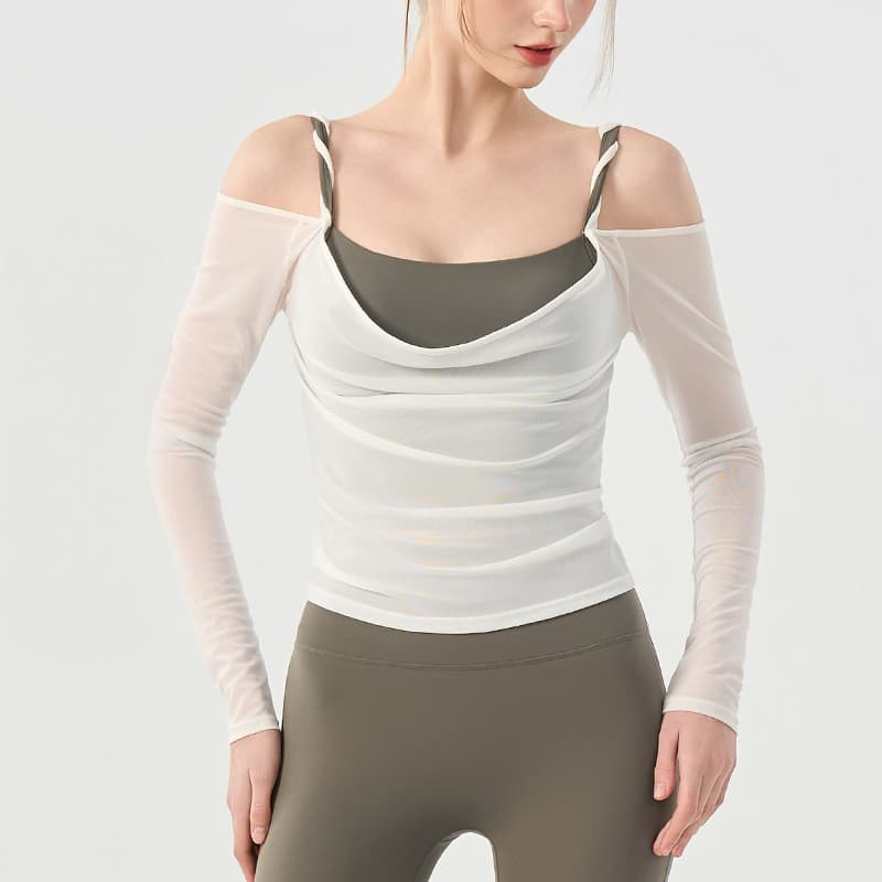 Roupa íntima esportiva de malha respirável com almofada no peito fixa de manga comprida roupas de Fitness gola oscilante