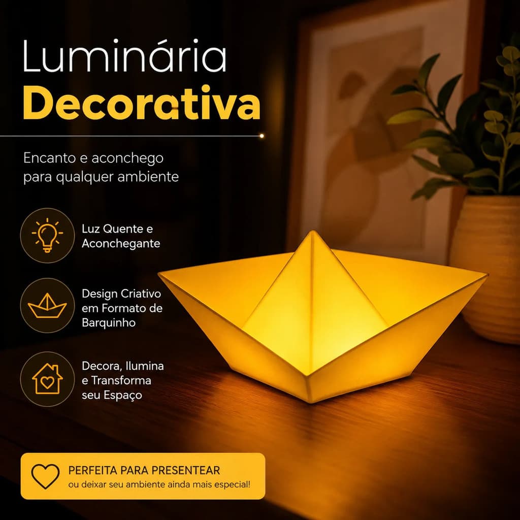 Mini Abajur Origami Led Luz Noturna Luminária Jolux