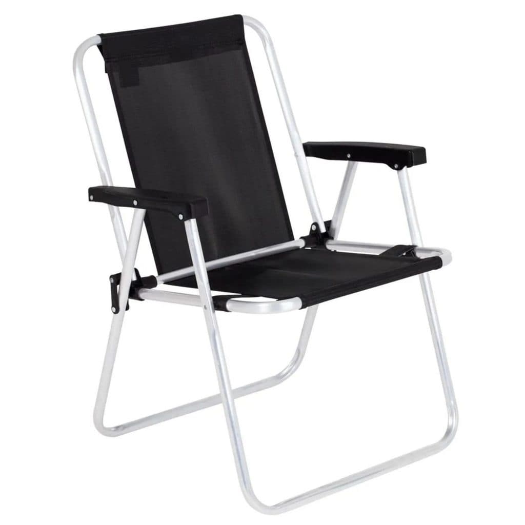 Cadeira praia Alta aluminio Dobravel para trás Preta Mor 110Kg