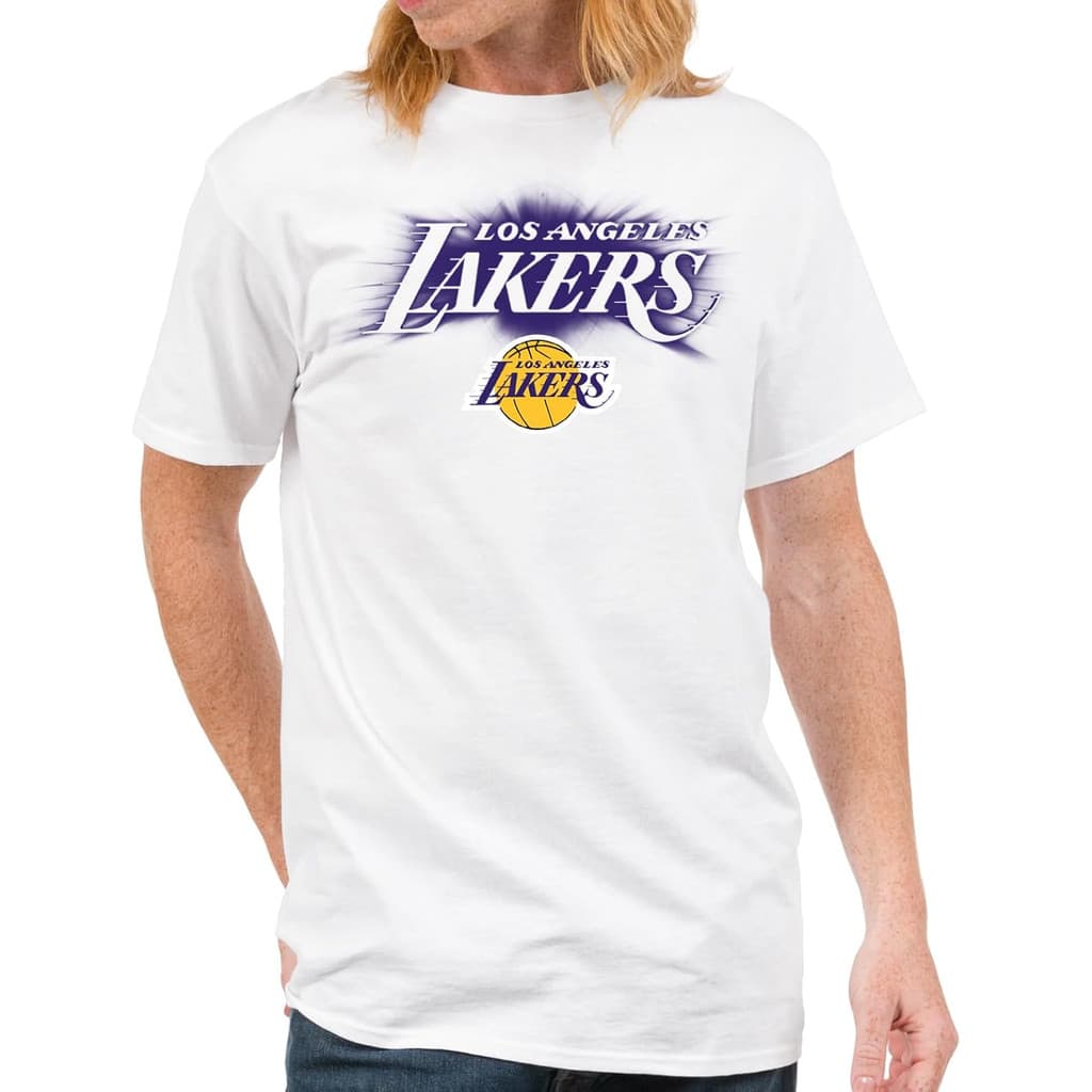 Camiseta Masculina Feminina Oversized Estampa Efeito Explosivo Los Angeles Lakers Duplo Logo Bola Basquete T-shirt