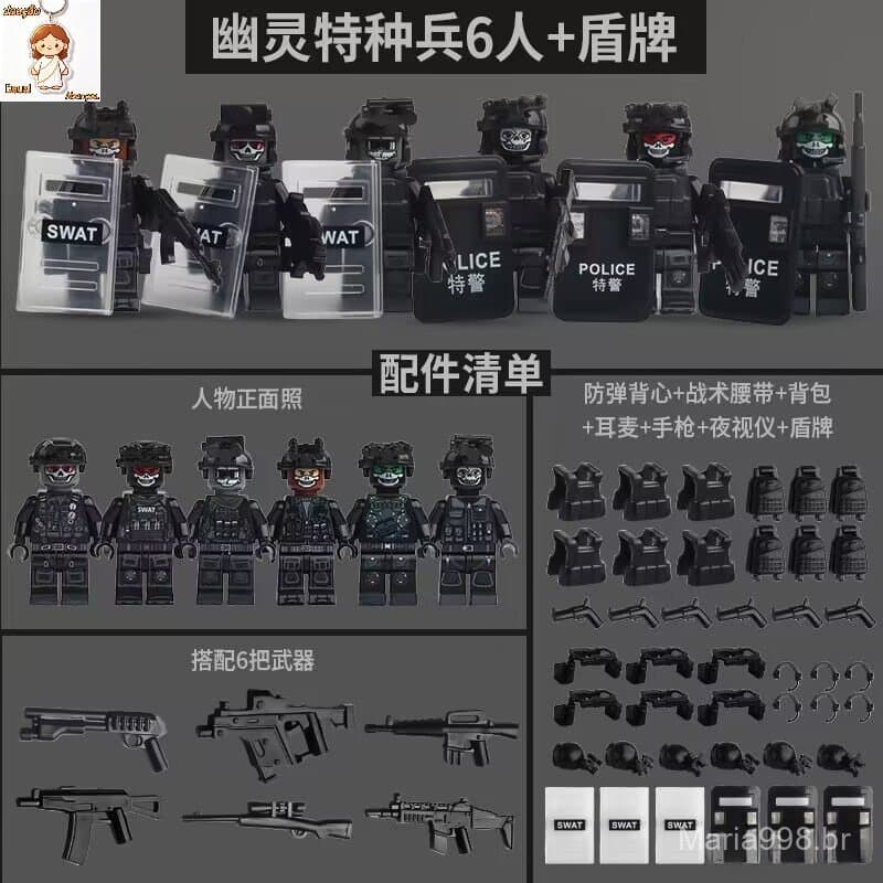 Blocos de montar Lego, minifiguras de forças especiais fantasma, soldados, polícias da cidade, bonecos, blocos de montar