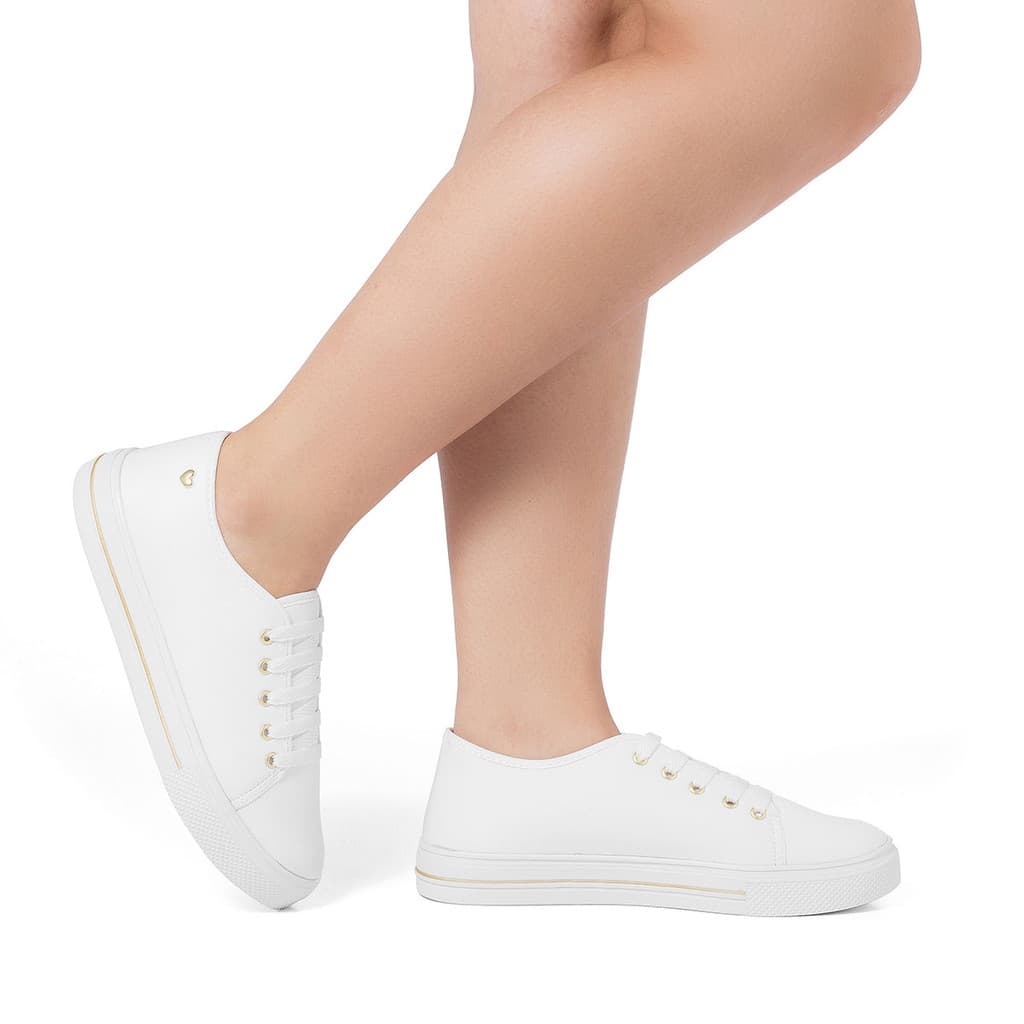 Tênis Feminino Casual Pingente Coração sapato Confortável Branco