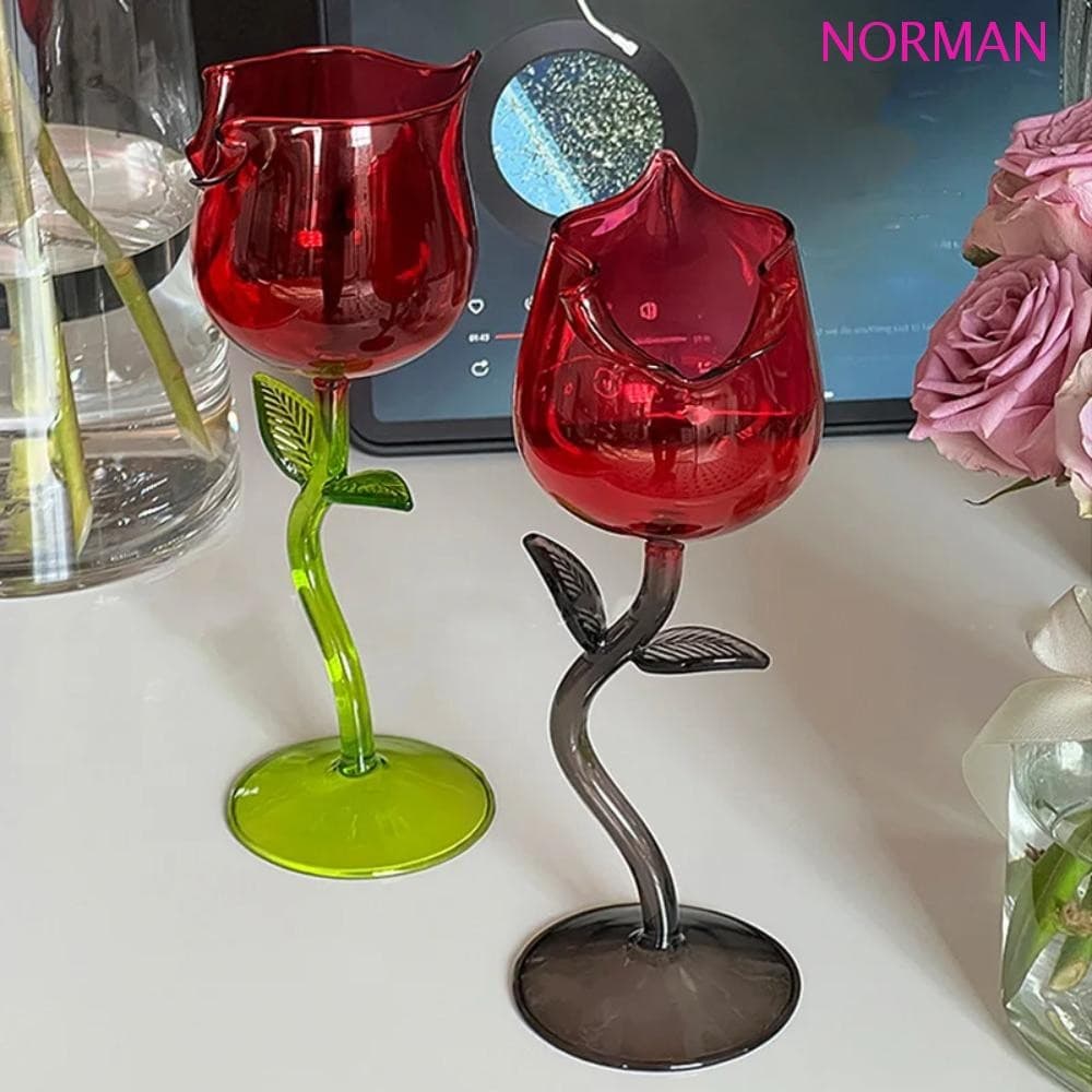 Copo De Vinho NORMAN Rose , Taça De Rosa Francesa Com Borda De Enrolado , Vermelho Em Cores Contrastantes