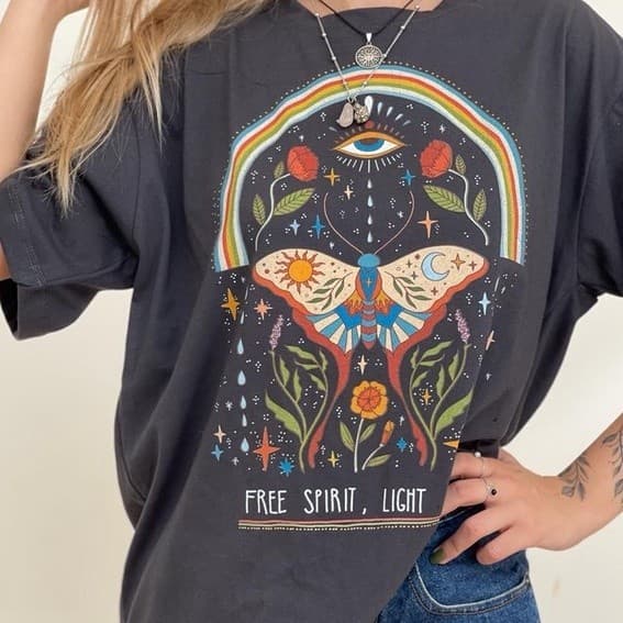 Camiseta Feminina Free Spirit Floral Aesthetic Moda Maligu