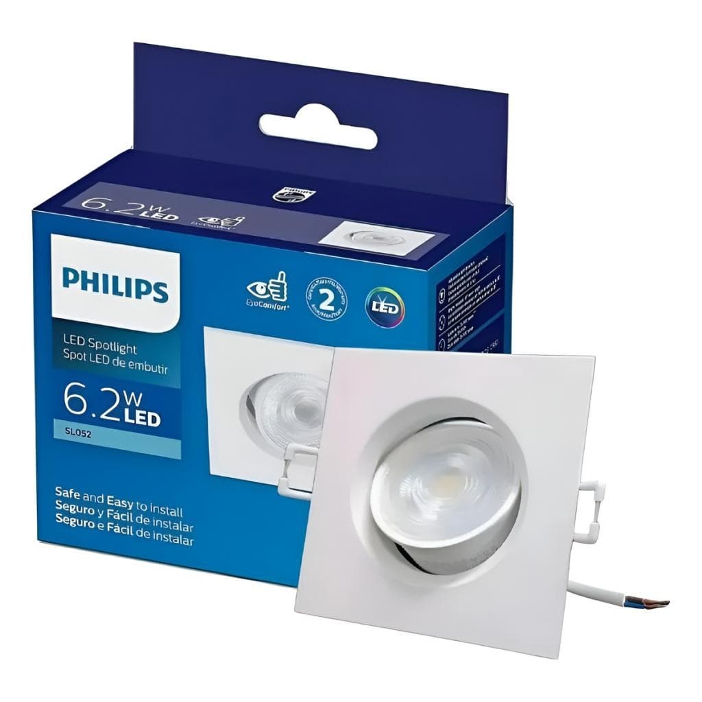 Philips Spot Led Quadrado 6,2w 6500k Luz Fria Bivolt 550l Branco