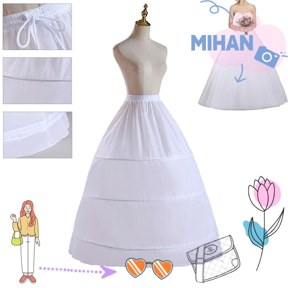 MH-BEAUTY Underskirt Crinolina , Anágua Longa Branca , Acessórios Para Vestido De Flores Com 3 Argolas