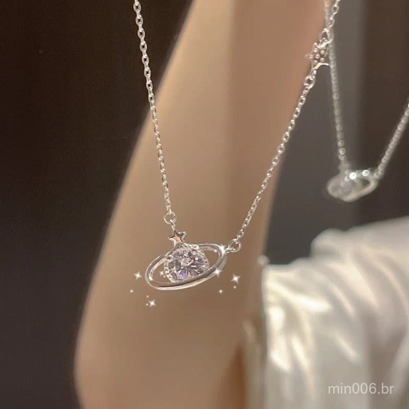 Colar de Estrela em Prata Esterlina 925 com Pingente de Estrela e Universo para Mulheres Edição de Verão