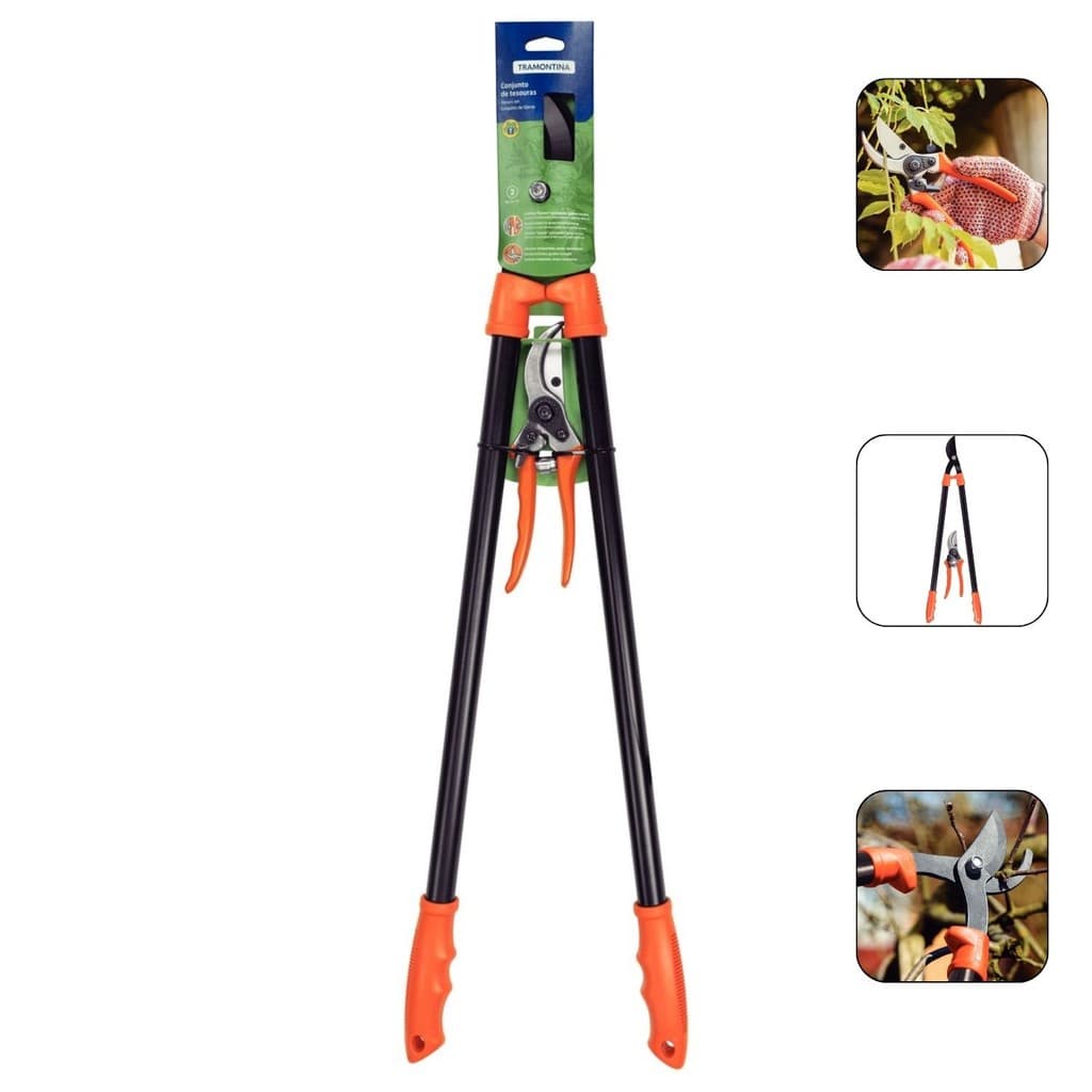 Kit Tesourão Cabo Metálico + Tesoura de Poda Tramontina 78362/805 Jardinagem
