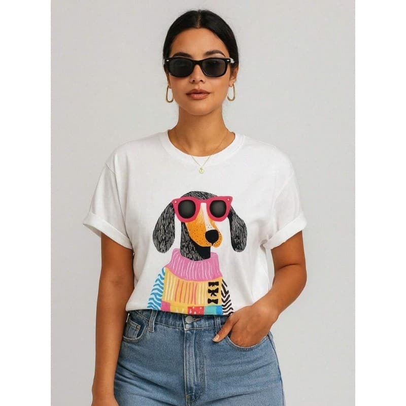 Camiseta T-Shirt Verão Feminino Cachorro Roupa Colorida Fofa Camisa 100% Algodão Gola Premium