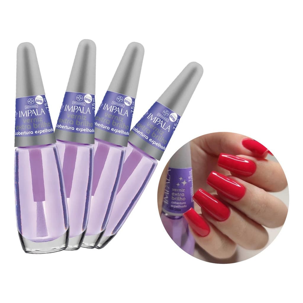 Kit 4 Verniz Extra Brilho Esmalte Impala Atacado Roxinho
