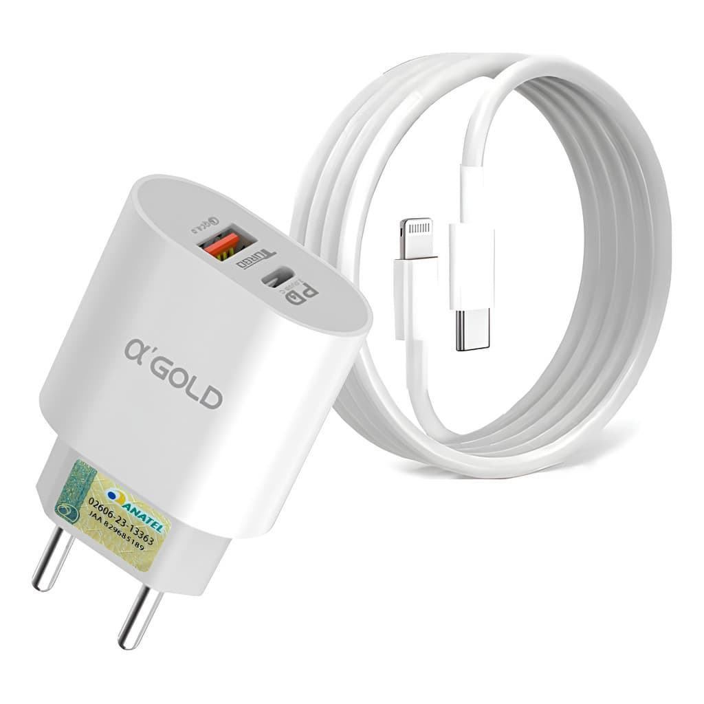 Kit Fonte Carregador Turbo 40w E Cabo Usb Tipo C Para iPhone