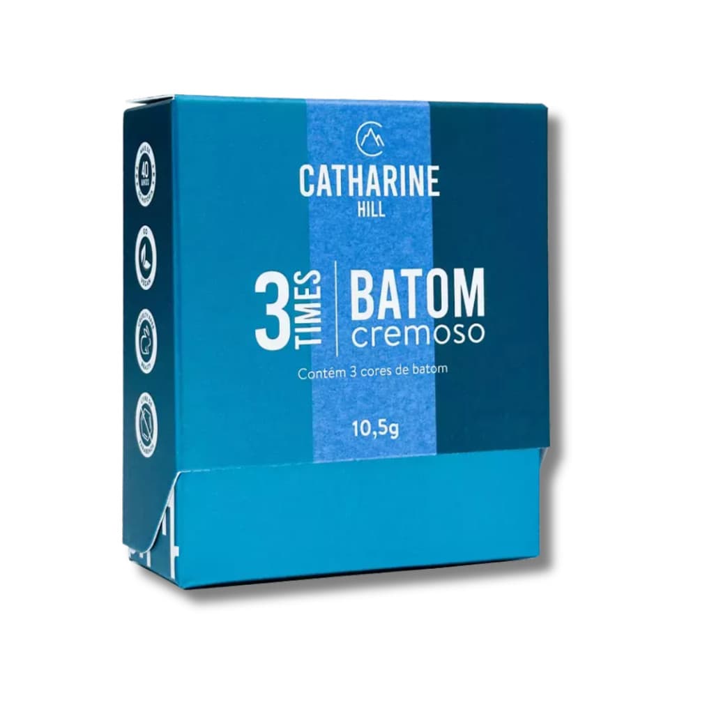 KIT BATOM BALA CREMOSO 3 TIMES CATHARINE HILL PARA LÁBIOS HIDRATADOS E PIGMENTADOS COM 3 CORES