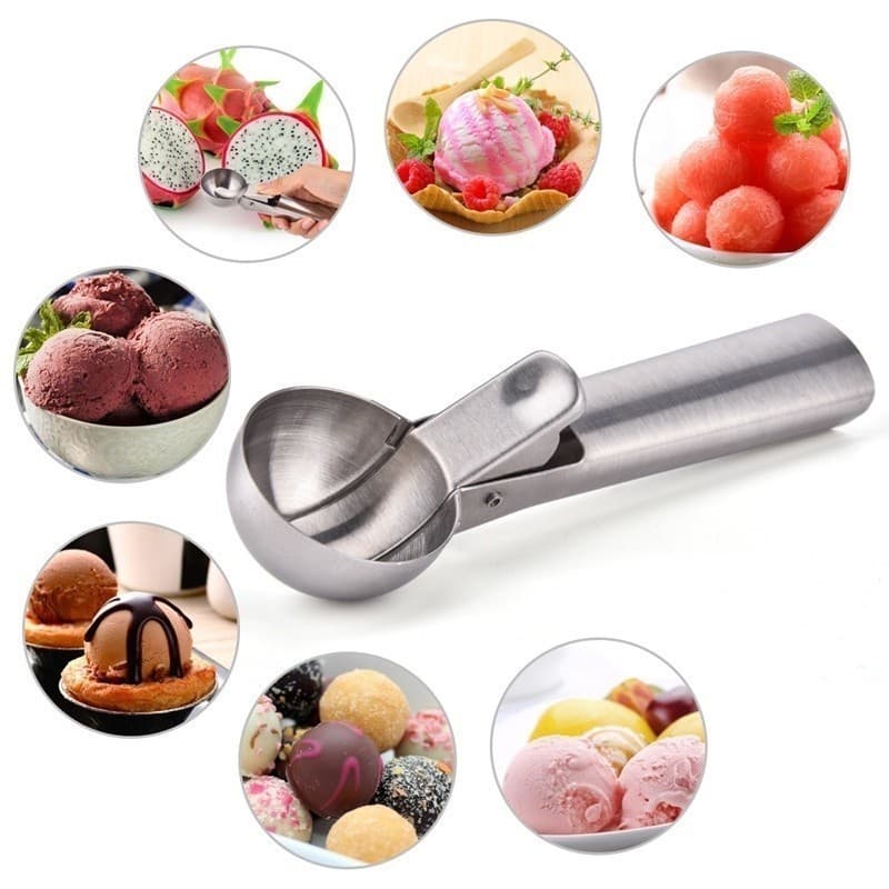 Colher Concha Pegador De Sorvete Inox Bola Com Ejetor Profissional