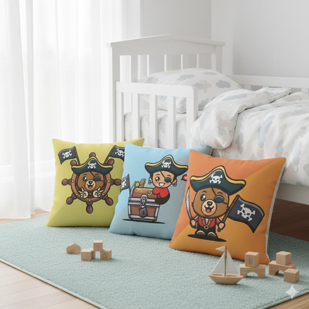 Capa de Almofada Pirata 45x45cm Micropercal - Coleção Pirata