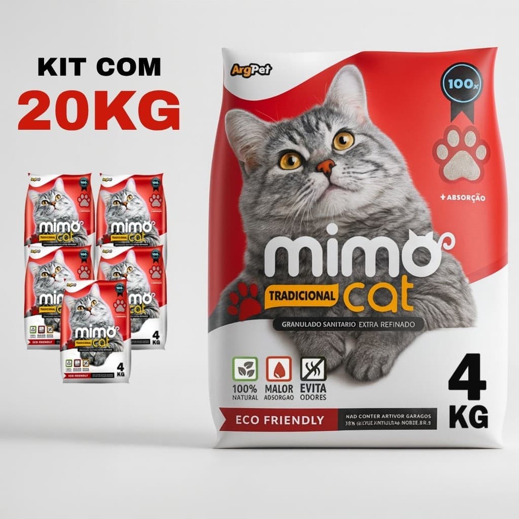 Granulado Sanitário para Gatos Mimo Cat Tradicional 20kg – 100% Natural, Alta Absorção, Evita Odores