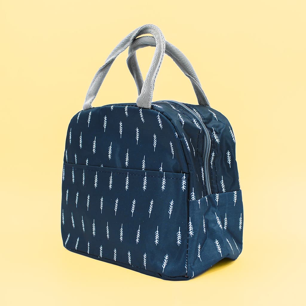 Bolsa Marmita Térmica Estampada Azul com Folhas Brancas