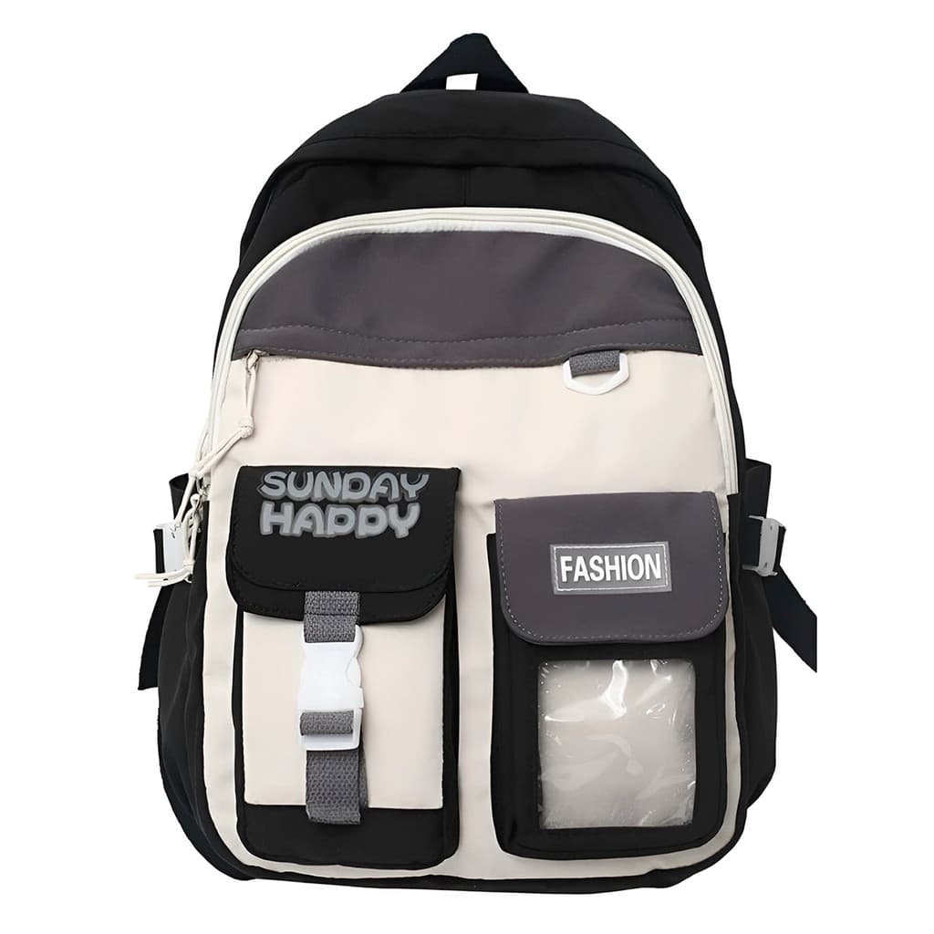 Mochila Juvenil Feminina Casual Cute Duo Preto e Branco