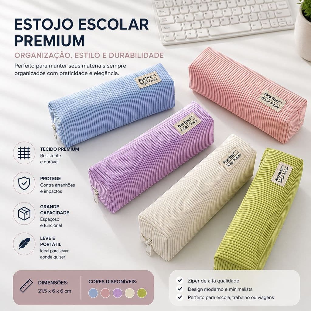 Estojo Escolar Nova Versão Coreana Ins Simple em Veludo