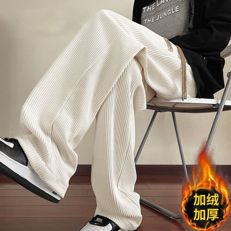 Calças de veludo masculinas outono inverno forro de lã na moda em linha reta calças casuais meninos juventude calças de