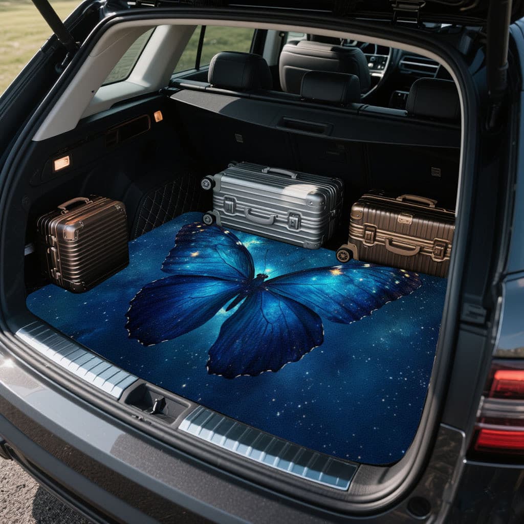 Tapete de porta-malas de carro estampado com borboleta de céu estrelado da moda, tapete de bagagem Universal para exteri