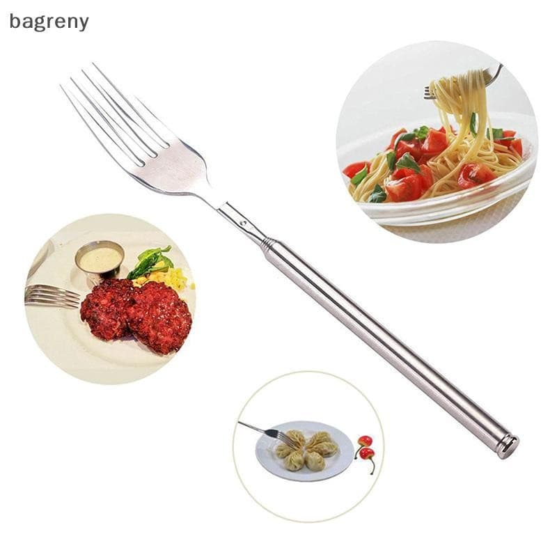 [bagreny] Garfo Extensível Telescópico Inoxidável Prateado , Jantar , Sobremesa De Frutas , Talheres Longos , Garfos De