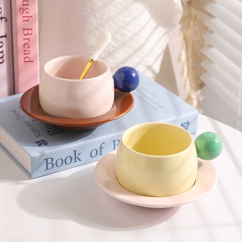 [Estoque pronto] Conjunto de pires de cerâmica estilo nórdico Macaron Cor contrastante Copo de cerâmica Copo para beber