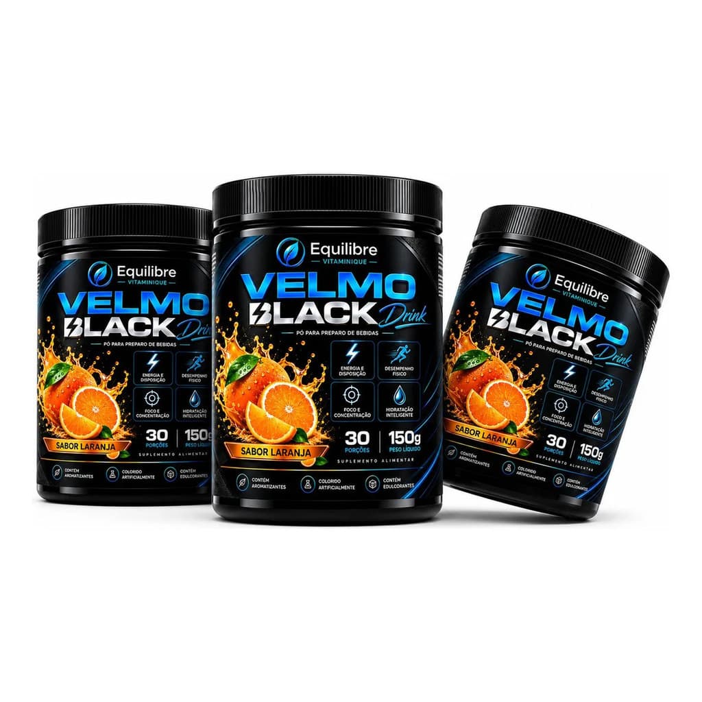 Kit 3 Velmo Black Drink 150g Velmoblackdrink Sabor Laranja