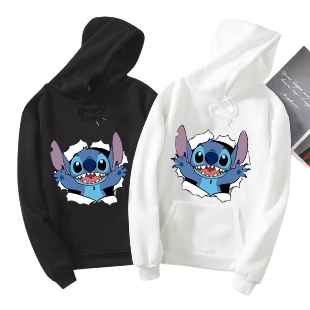 Moletom Canguru Com Capuz e  Bolso Flanelado Estamapada Lilo Stitch Desenho Feminino Envio Rapido