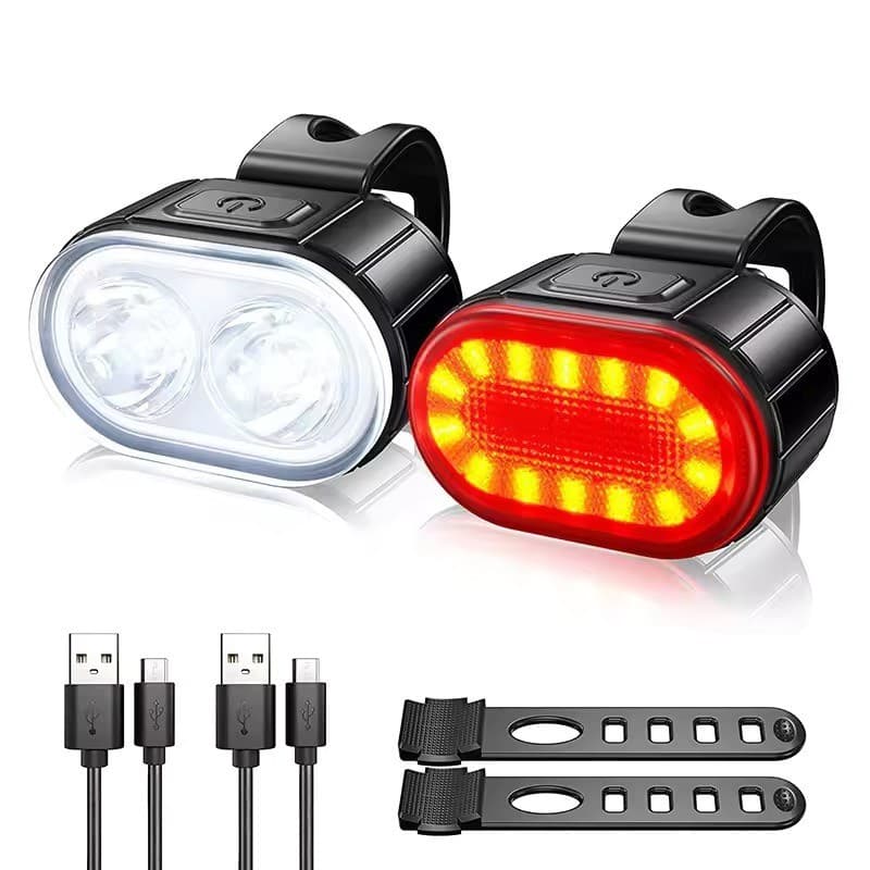 Segurança em Ciclo: Kit Farol e Lanterna Bike com 6 LEDs (Recarregável USB + Água)