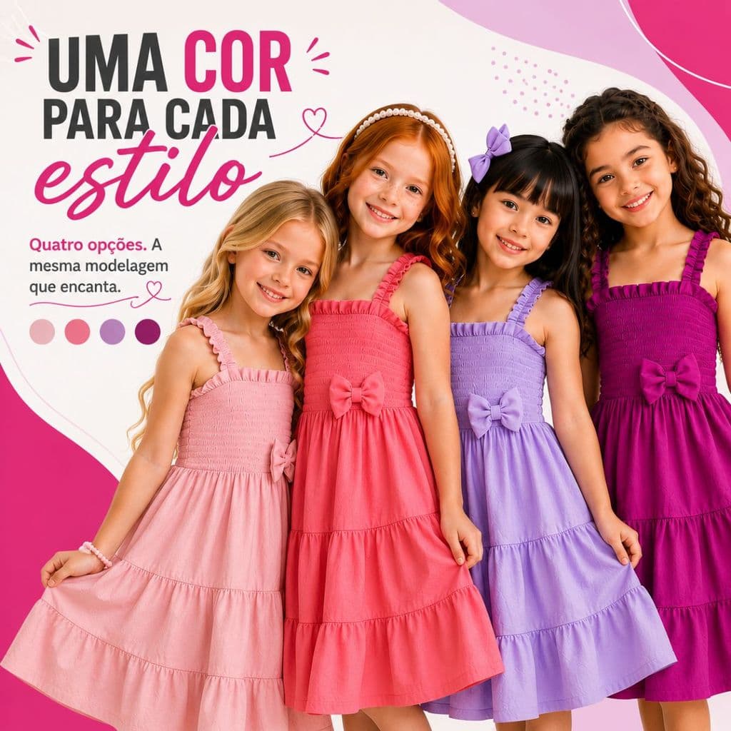 Vestido Infantil Menina Três Marias Alcinha Com Lastex e Laço